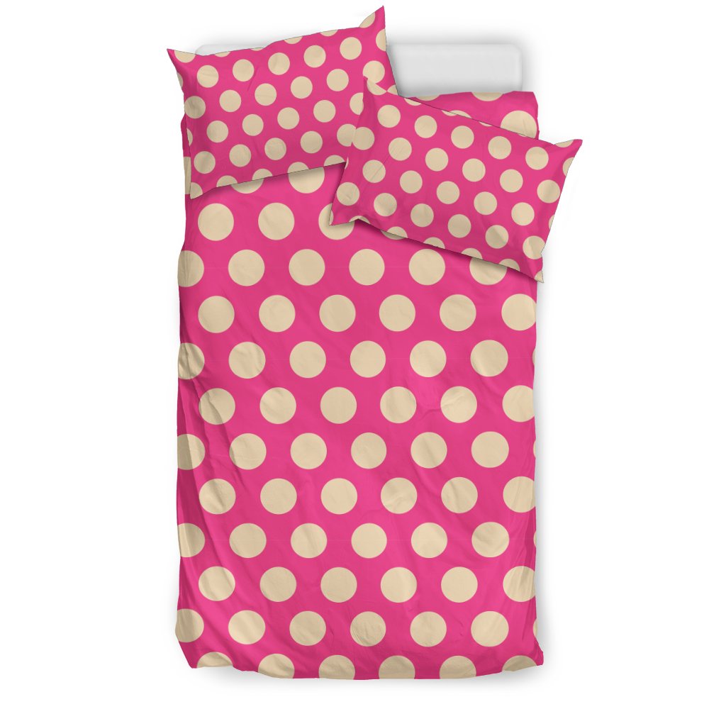 Pink White Polka dot Pattern Print Duvet Cover Bedding Set-grizzshop