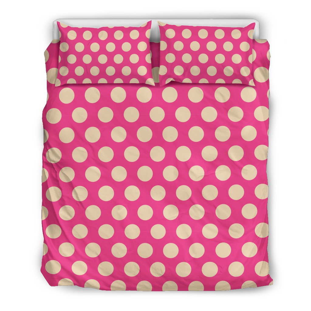 Pink White Polka dot Pattern Print Duvet Cover Bedding Set-grizzshop