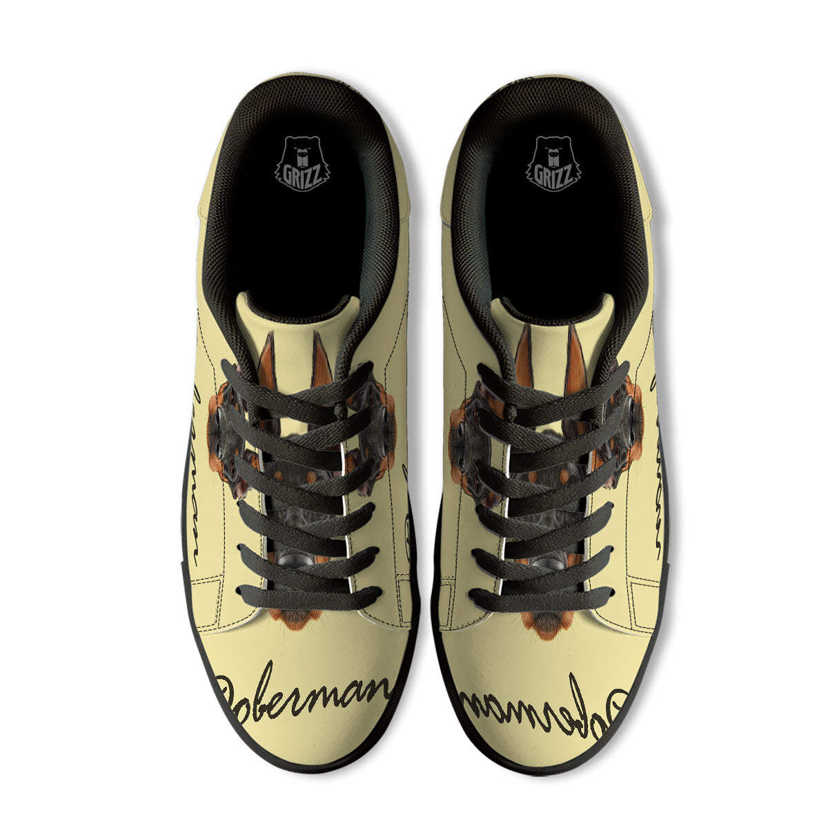Pinscher Doberman Print Black Low Top Sneakers-grizzshop
