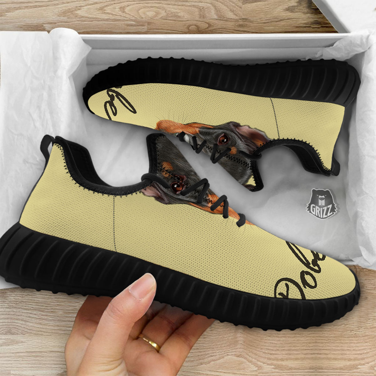 Pinscher Doberman Print Black Walking Shoes-grizzshop