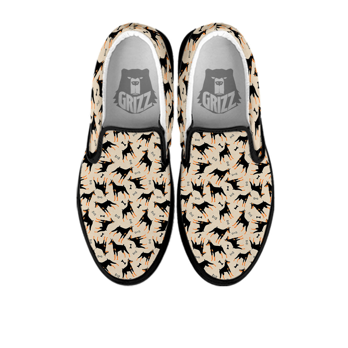 Pinscher Doberman Print Pattern Black Slip On Shoes-grizzshop