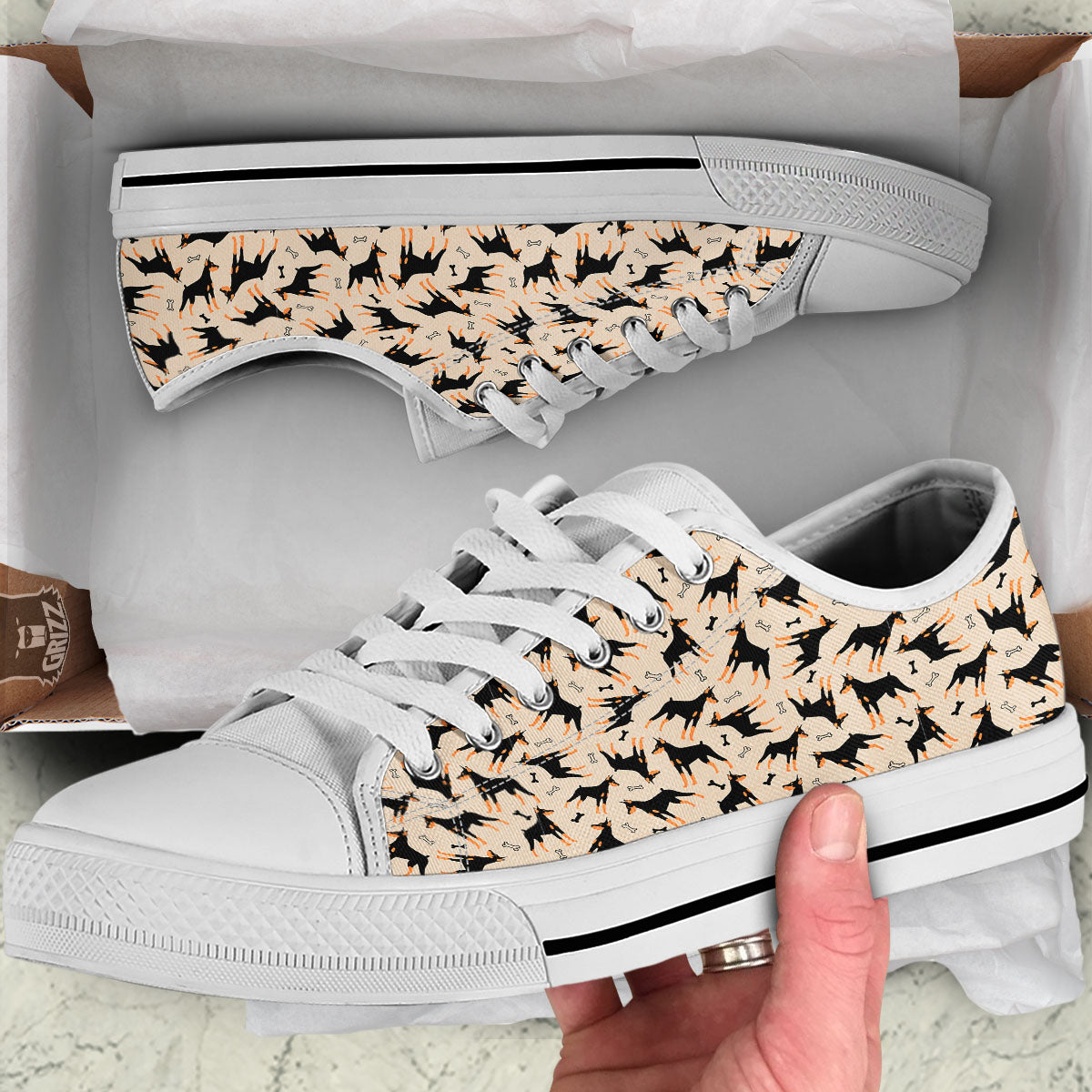Pinscher Doberman Print Pattern White Low Top Shoes-grizzshop