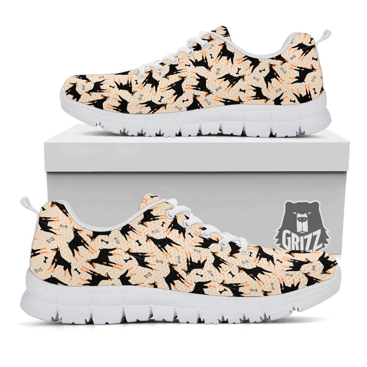 Pinscher Doberman Print Pattern White Sneaker-grizzshop