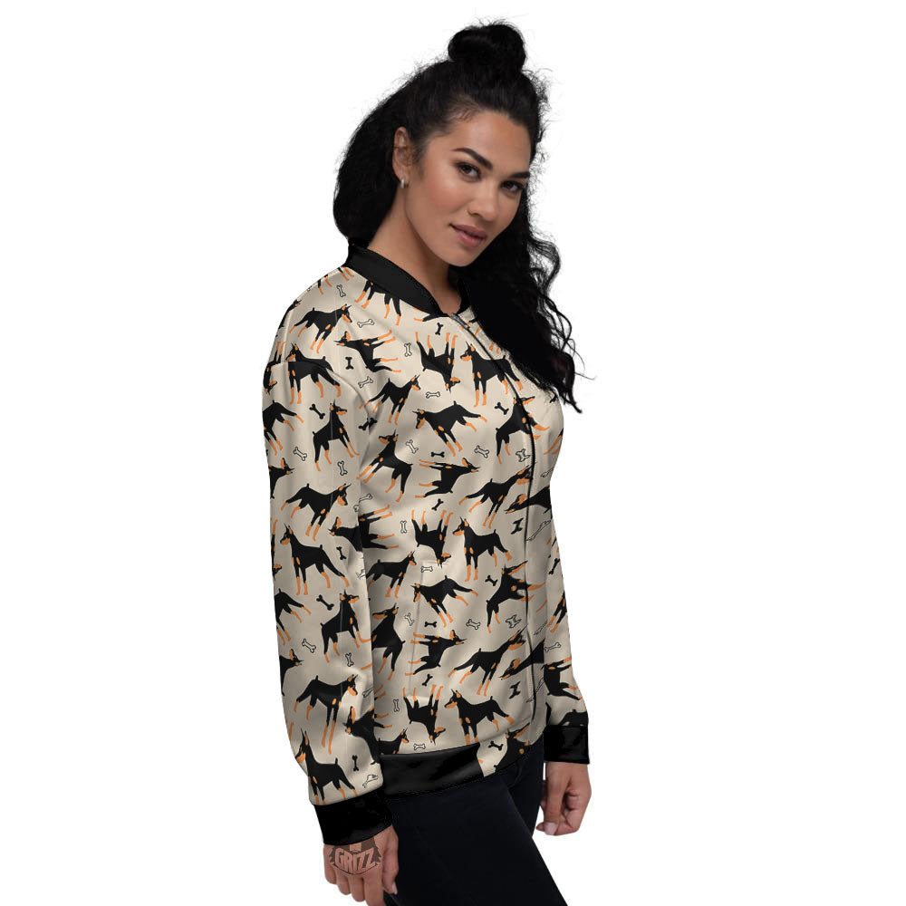Pinscher Doberman Print Pattern Women's Bomber Jacket-grizzshop