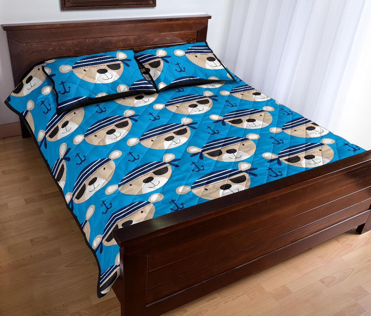 Pirate Bear Pattern Print Bed Set Quilt-grizzshop