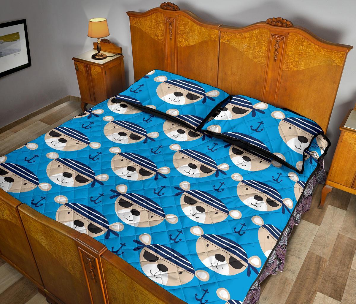 Pirate Bear Pattern Print Bed Set Quilt-grizzshop