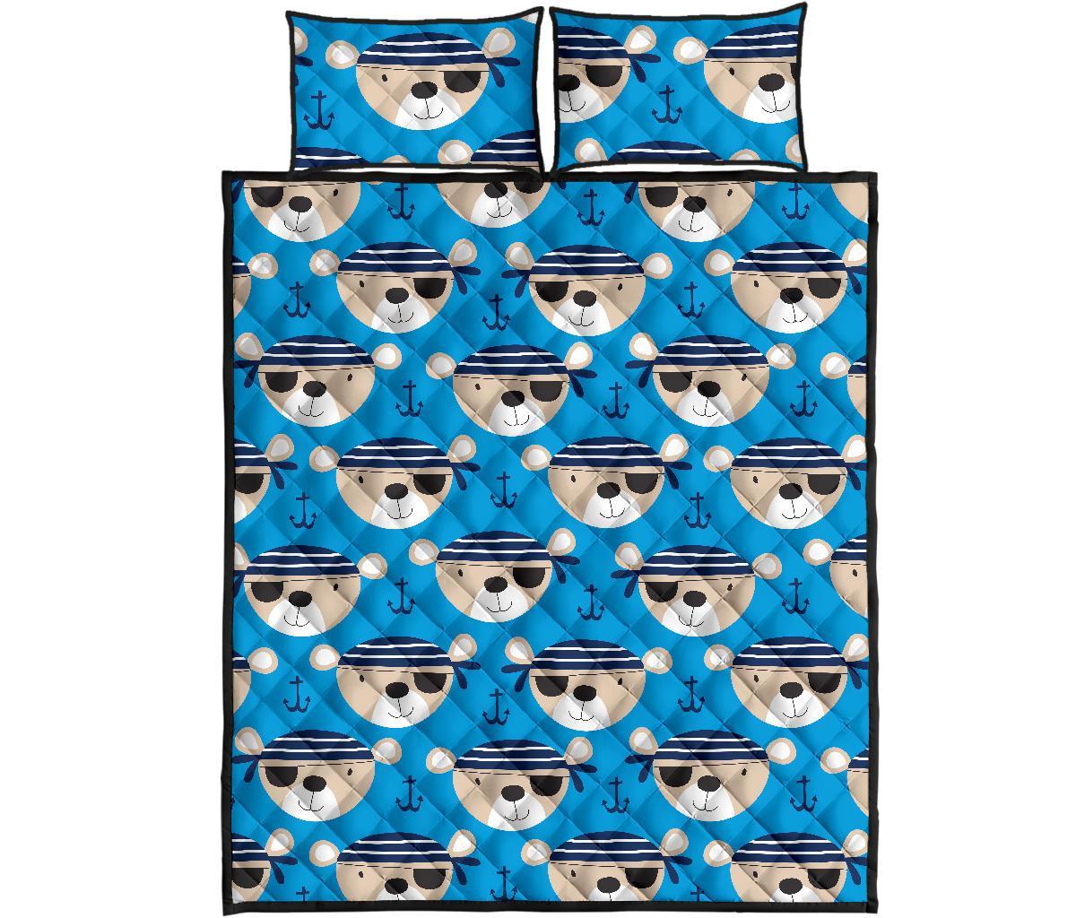 Pirate Bear Pattern Print Bed Set Quilt-grizzshop