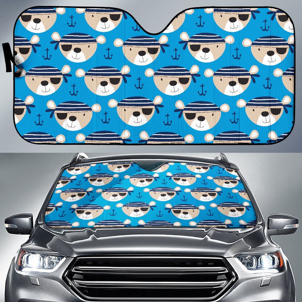 Pirate Bear Pattern Print Car Sun Shade-grizzshop