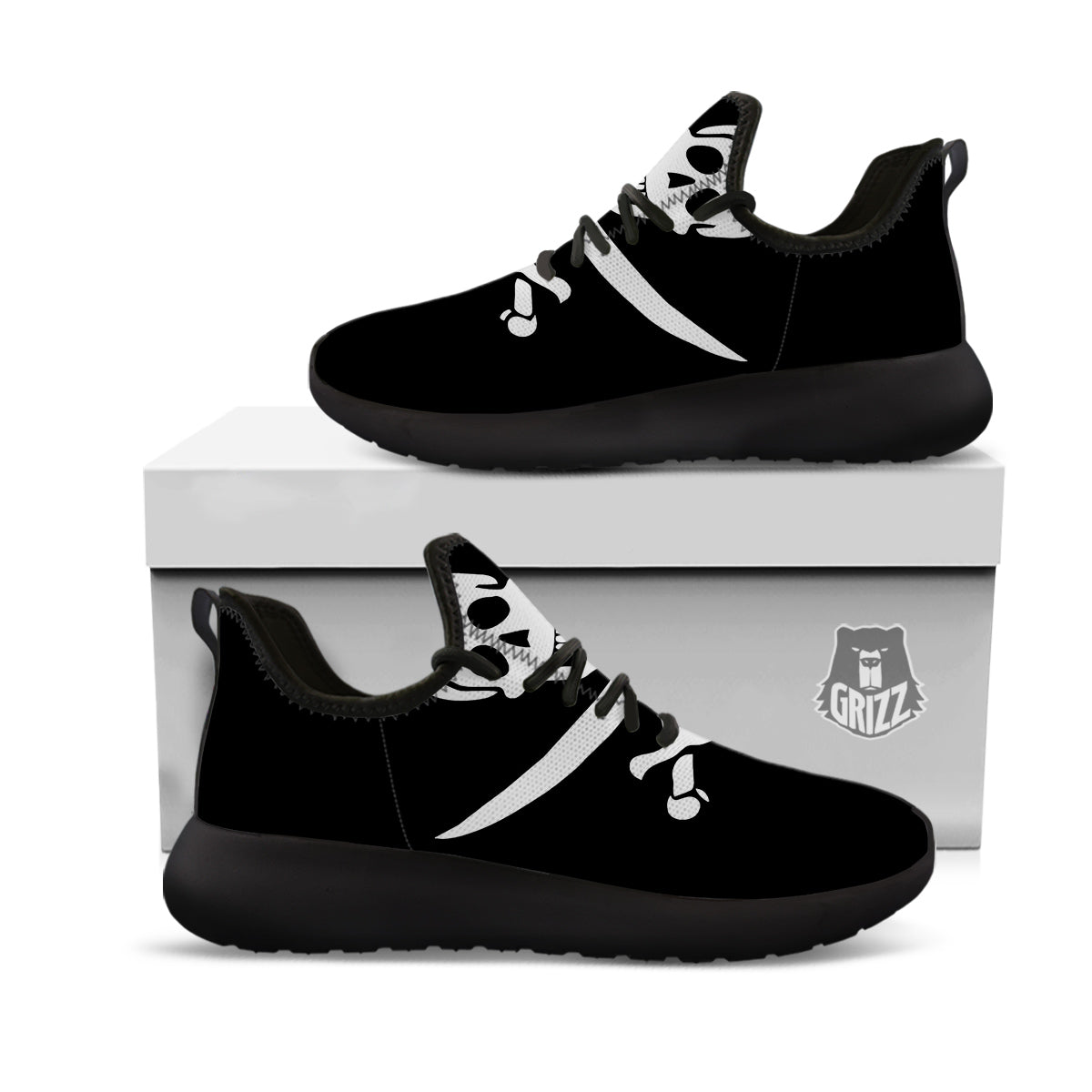 Pirate Flag Calico Jack Print Black Athletic Shoes-grizzshop