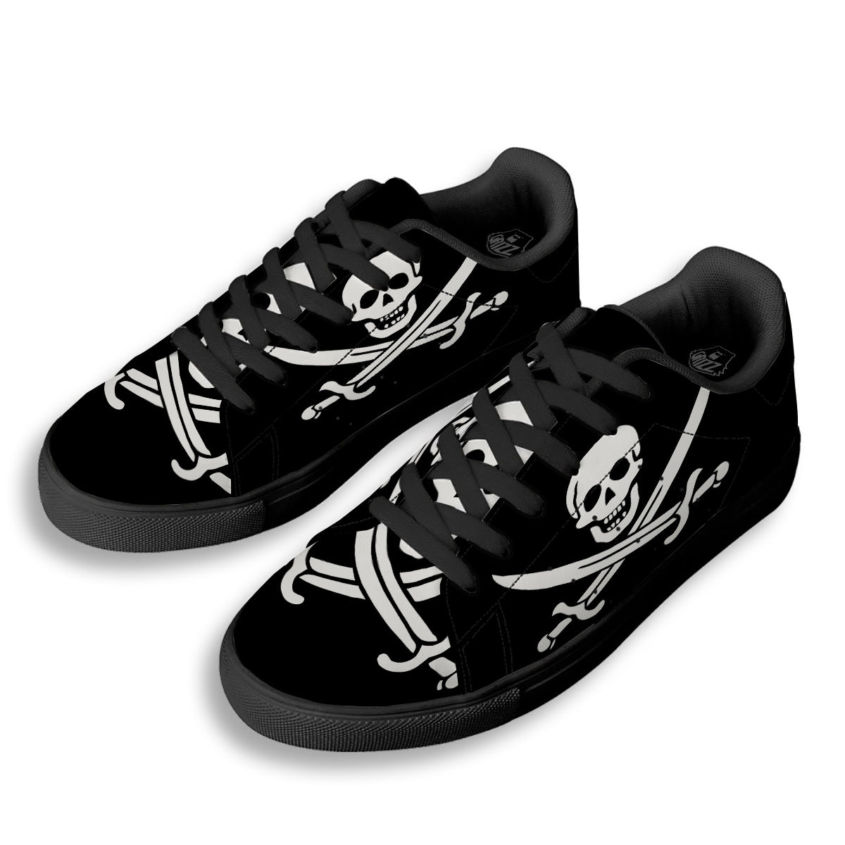 Pirate Flag Calico Jack Print Black Low Top Sneakers-grizzshop