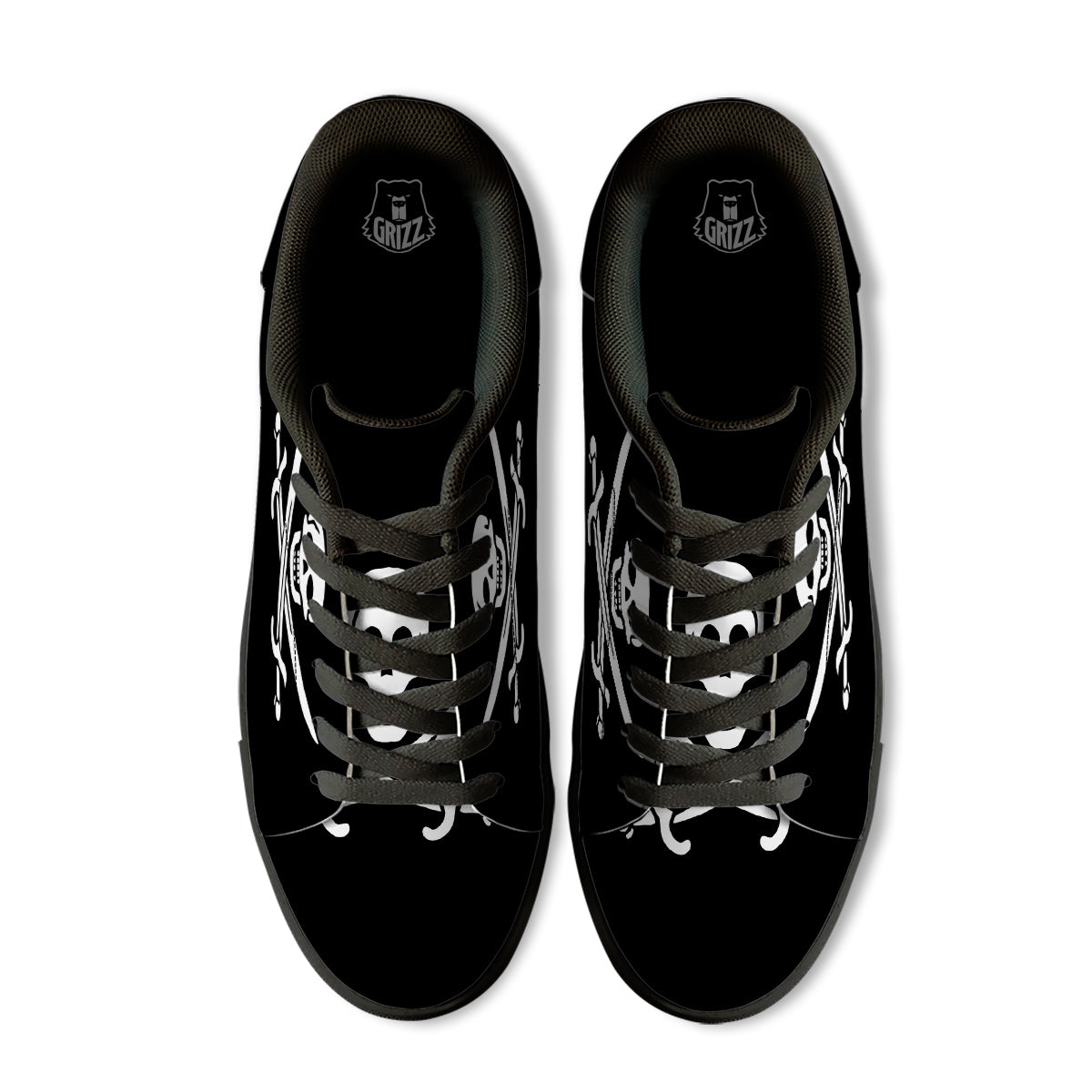 Pirate Flag Calico Jack Print Black Low Top Sneakers-grizzshop