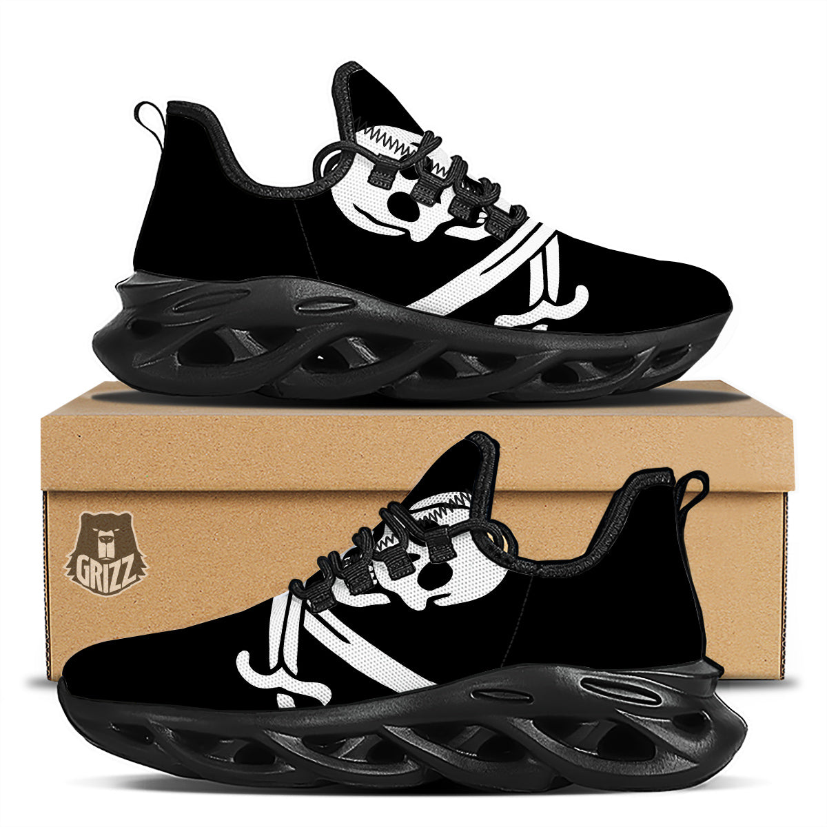 Pirate Flag Calico Jack Print Black Running Shoes-grizzshop