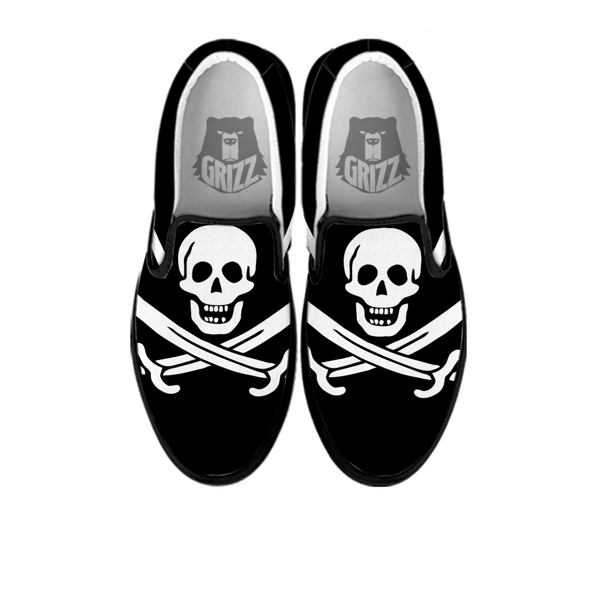 Pirate Flag Calico Jack Print Black Slip On Shoes-grizzshop