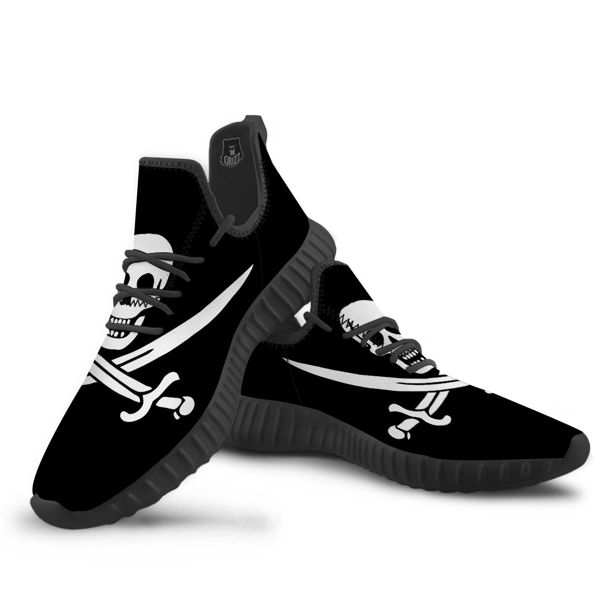 Pirate Flag Calico Jack Print Black Walking Shoes-grizzshop