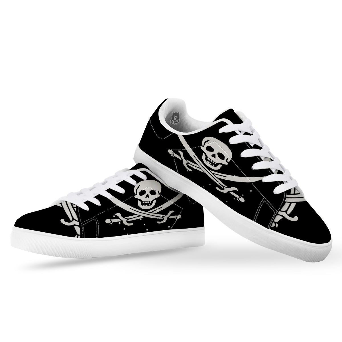 Pirate Flag Calico Jack Print White Low Top Sneakers-grizzshop