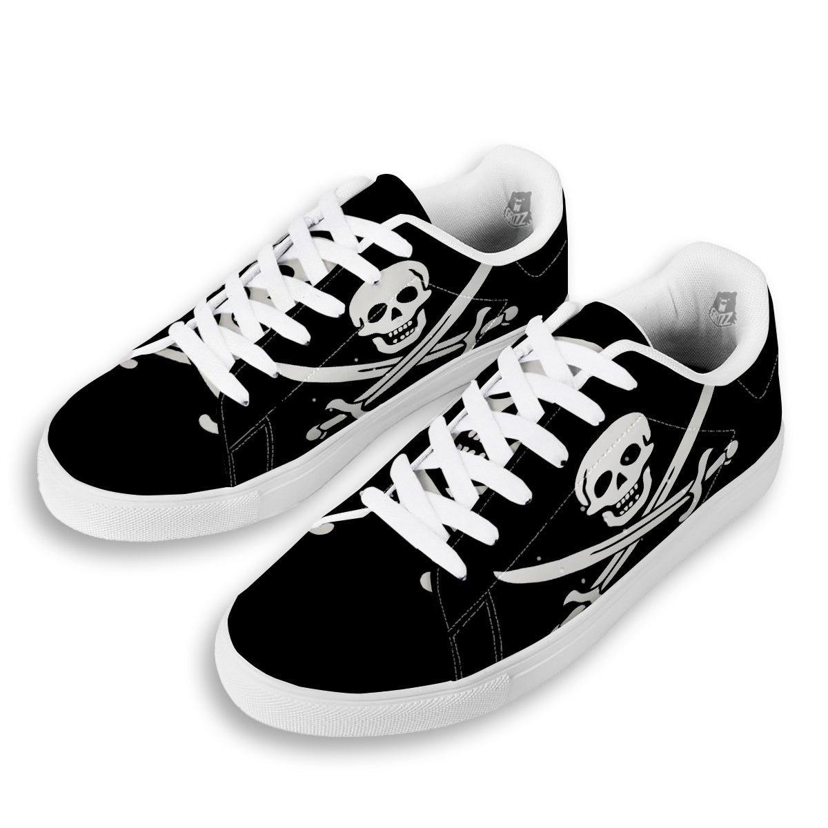Pirate Flag Calico Jack Print White Low Top Sneakers-grizzshop