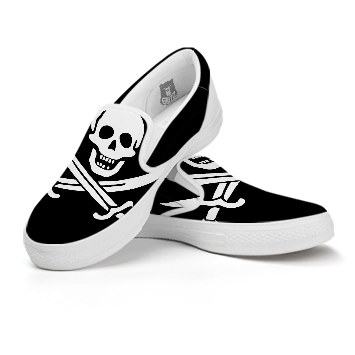 Pirate Flag Calico Jack Print White Slip On Shoes-grizzshop