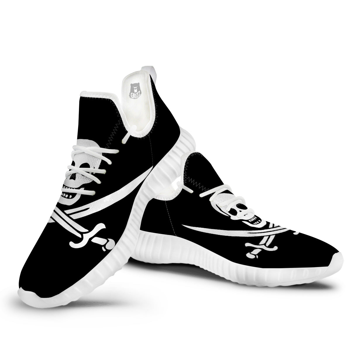 Pirate Flag Calico Jack Print White Walking Shoes-grizzshop