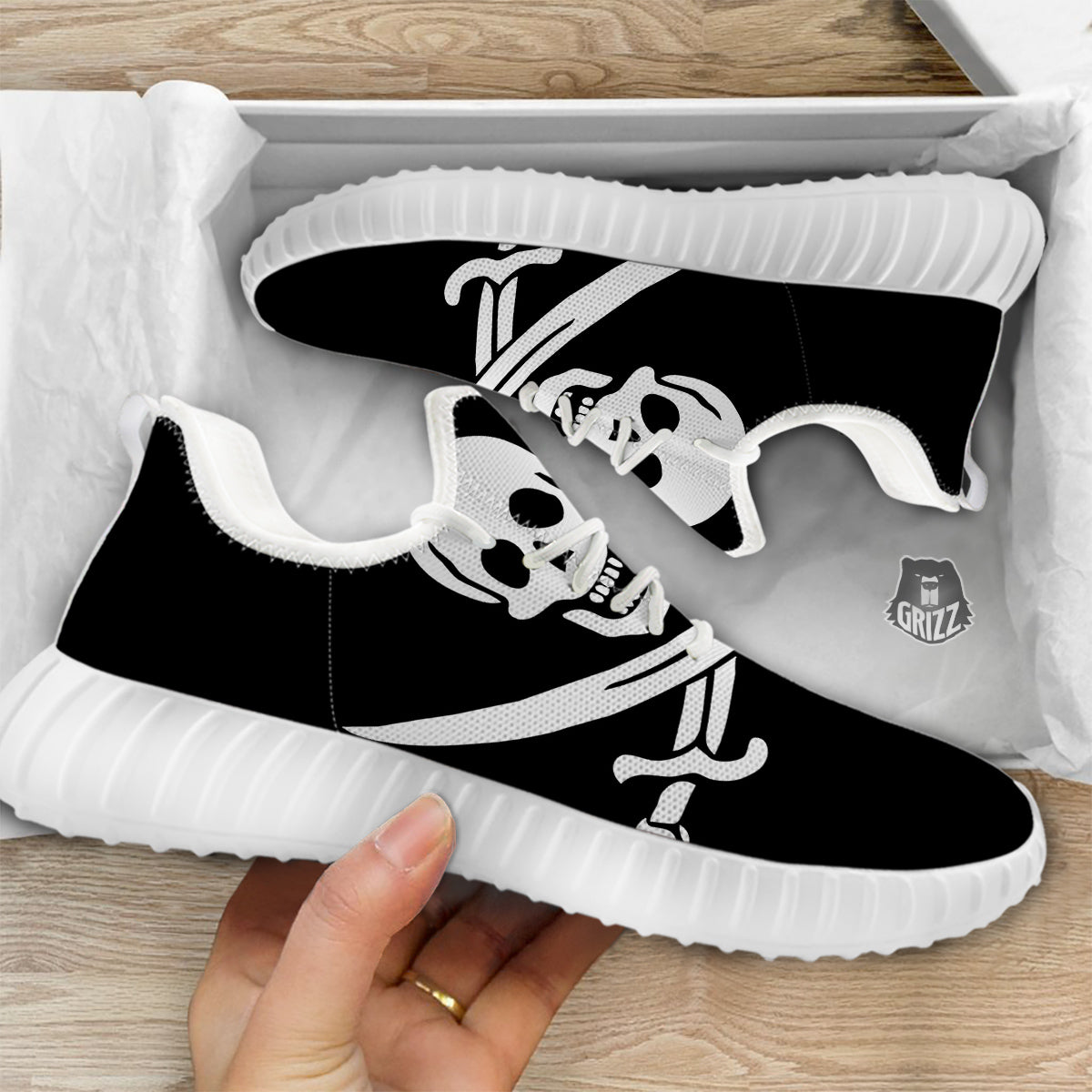 Pirate Flag Calico Jack Print White Walking Shoes-grizzshop