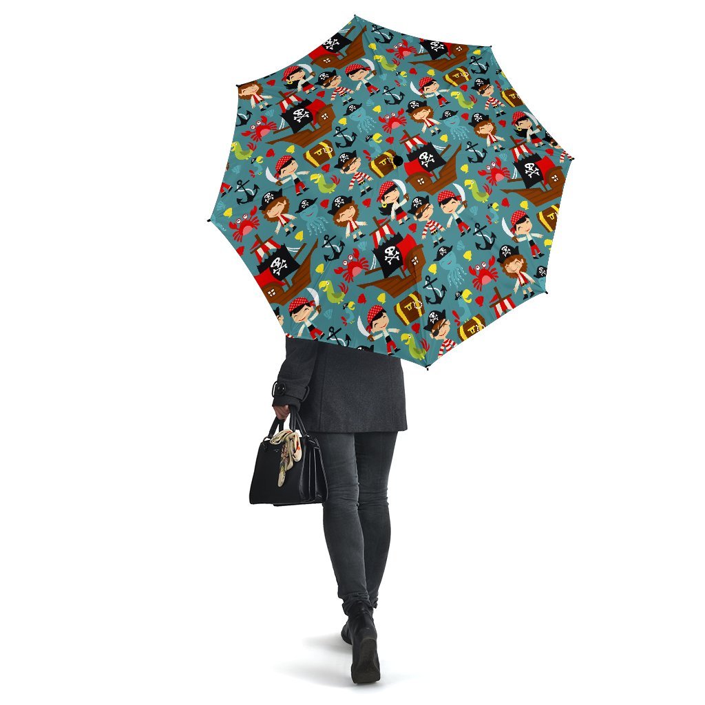 Pirate Pattern Print Automatic Foldable Umbrella-grizzshop