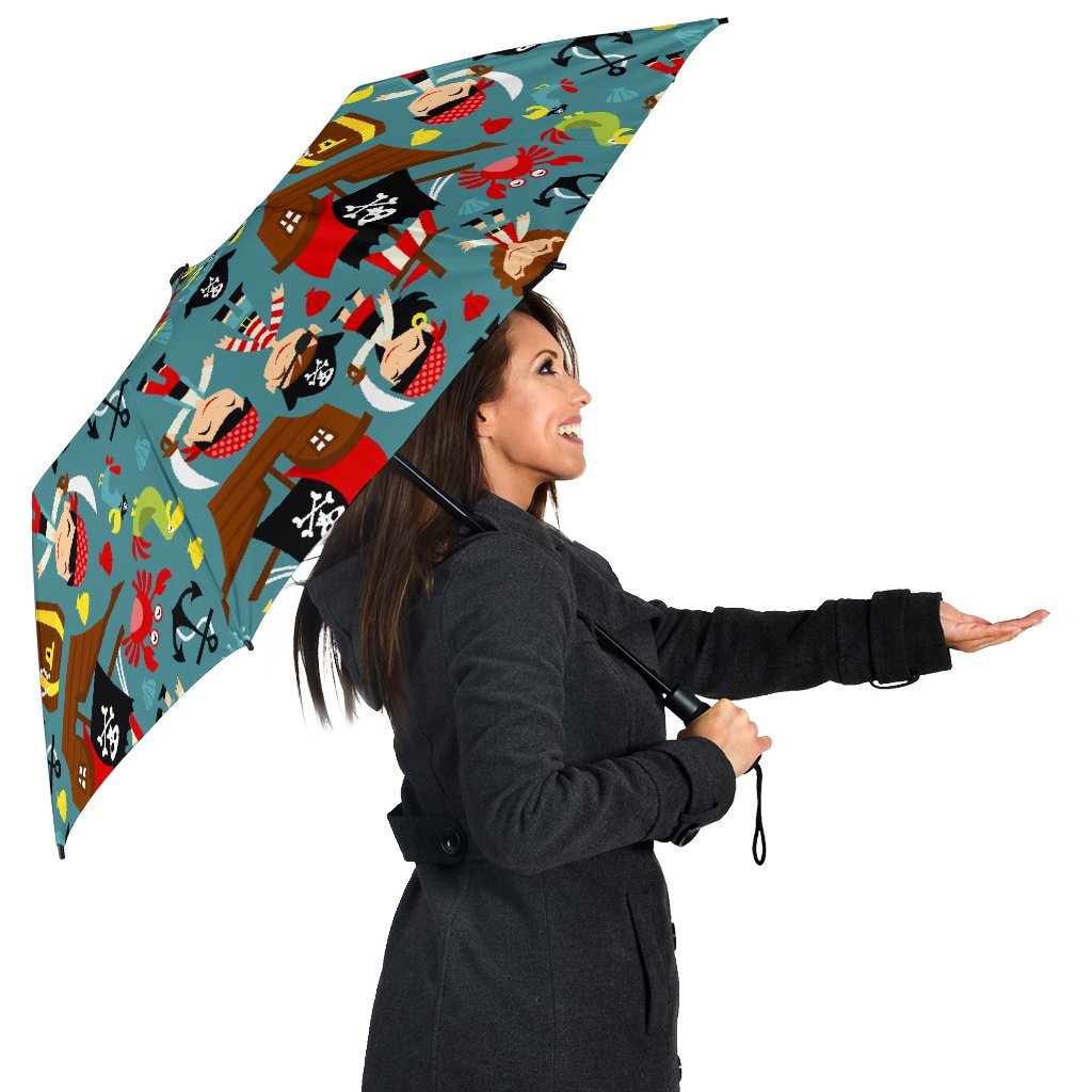 Pirate Pattern Print Automatic Foldable Umbrella-grizzshop