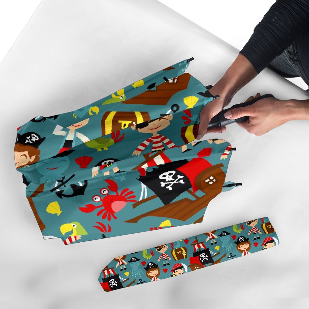 Pirate Pattern Print Automatic Foldable Umbrella-grizzshop