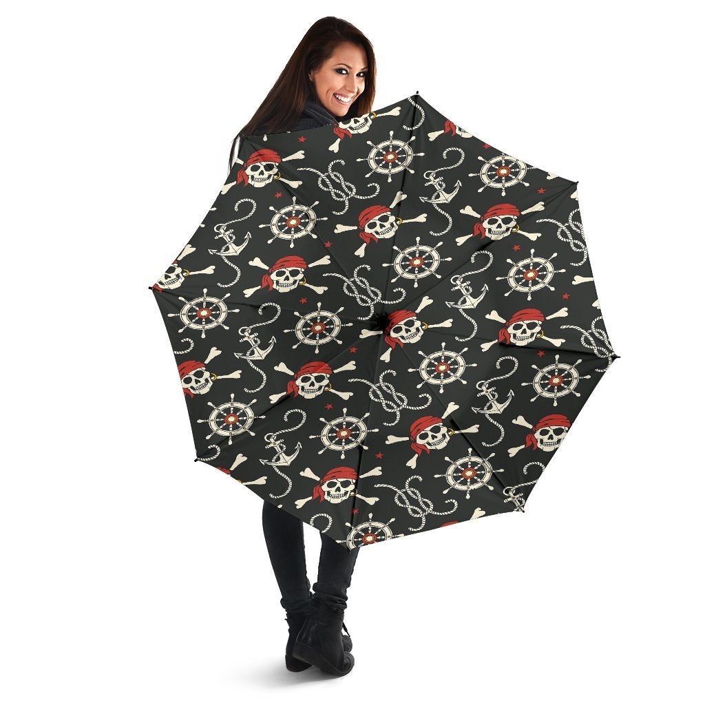 Pirate Skull Pattern Print Automatic Foldable Umbrella-grizzshop