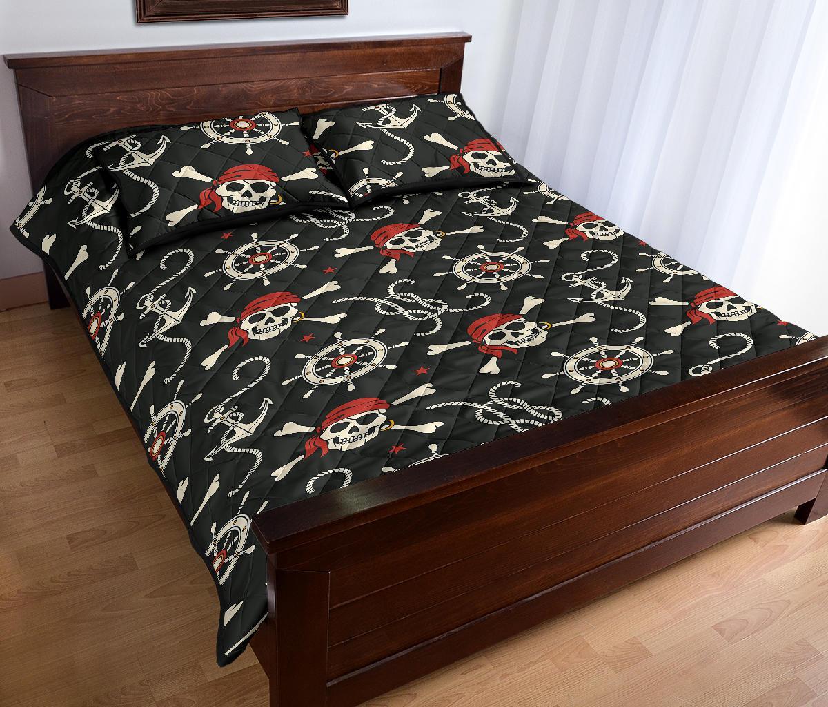 Pirate Skull Pattern Print Bed Set Quilt-grizzshop