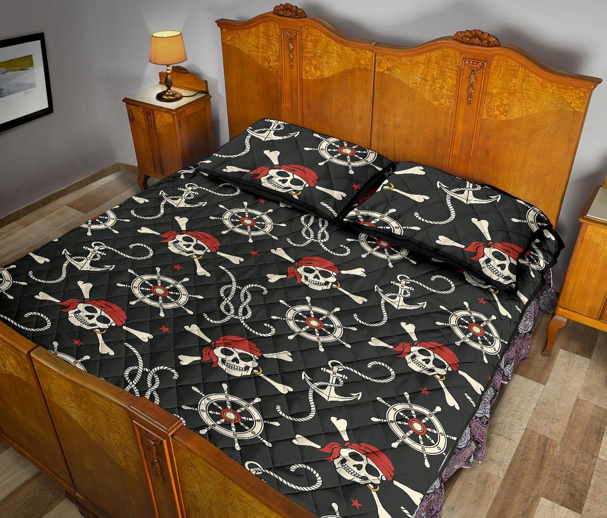 Pirate Skull Pattern Print Bed Set Quilt-grizzshop