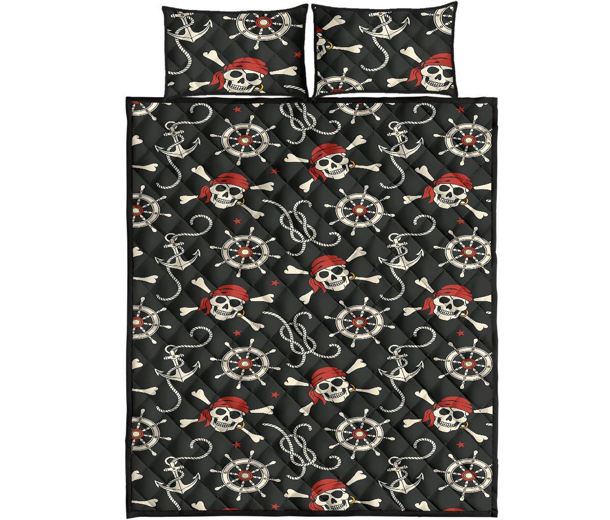 Pirate Skull Pattern Print Bed Set Quilt-grizzshop
