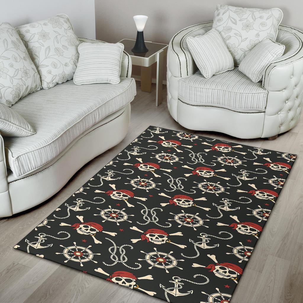 Pirate Skull Pattern Print Floor Mat-grizzshop