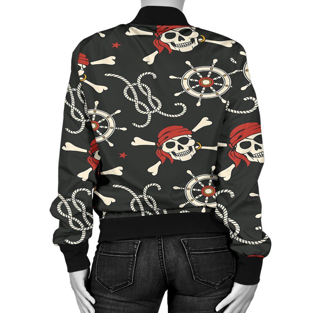 Pirate Skull Pattern Print Women Casual Bomber Jacket-grizzshop