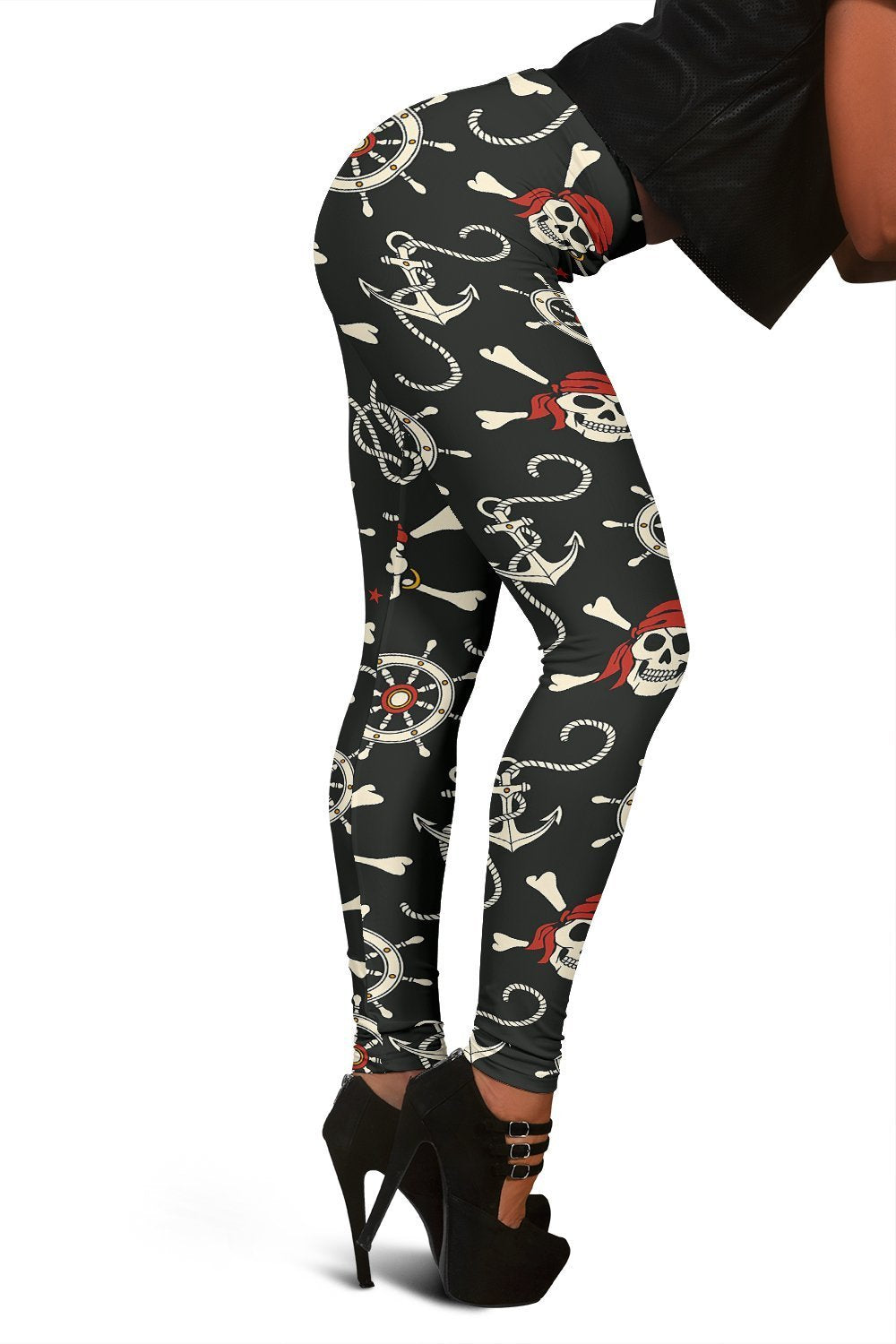 Pirate Skull Pattern Print Women Leggings-grizzshop