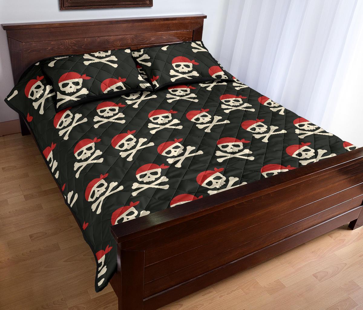 Pirate Skull Print Pattern Bed Set Quilt-grizzshop