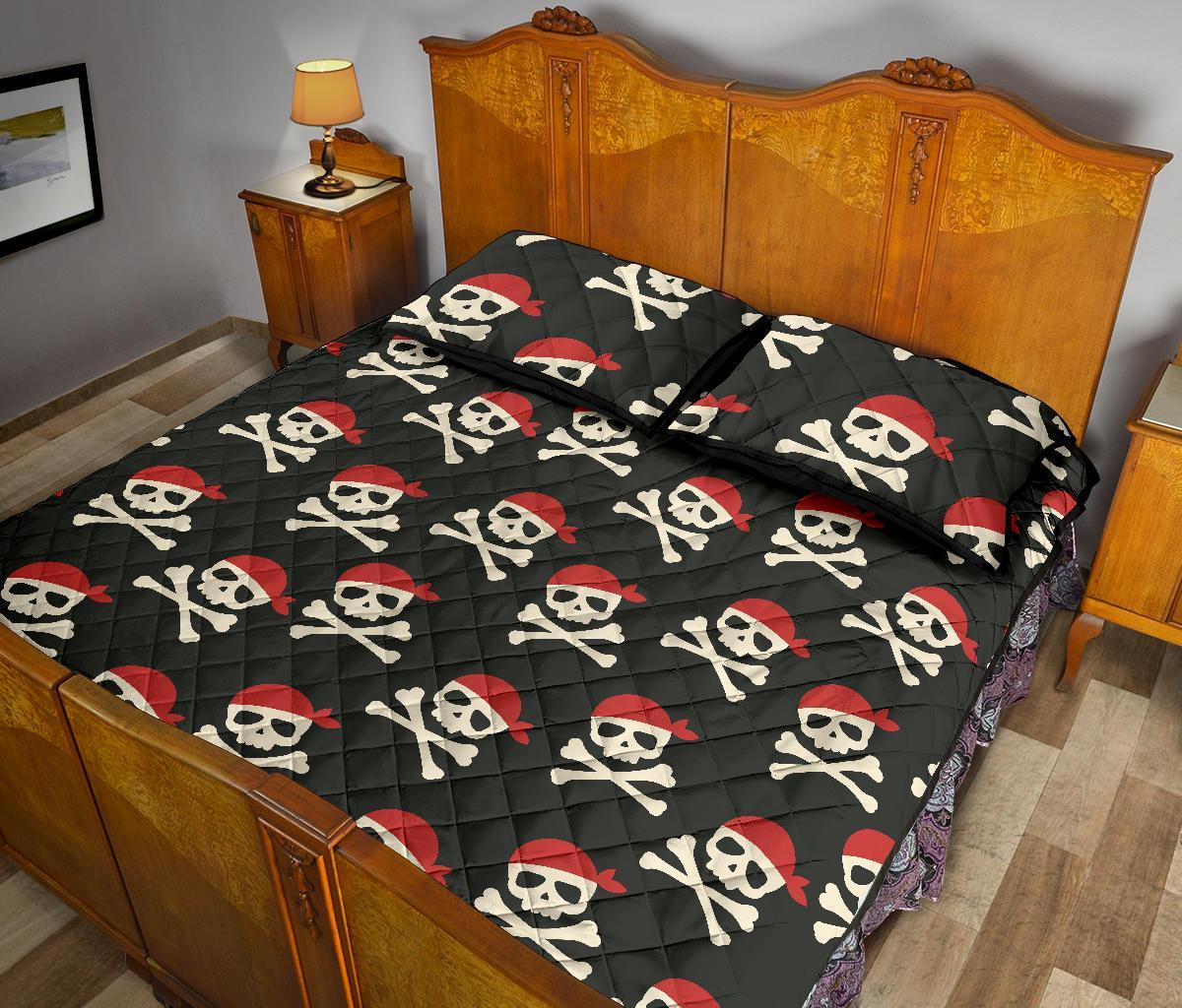 Pirate Skull Print Pattern Bed Set Quilt-grizzshop