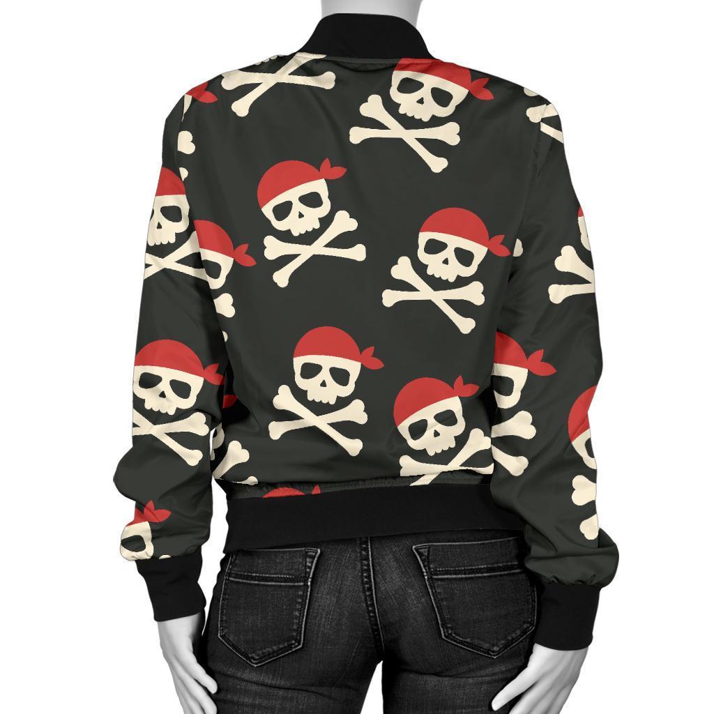 Pirate Skull Print Pattern Women Casual Bomber Jacket-grizzshop