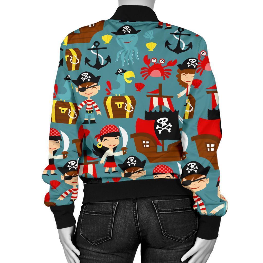 Pirate Pattern Print Women Casual Bomber Jacket-grizzshop