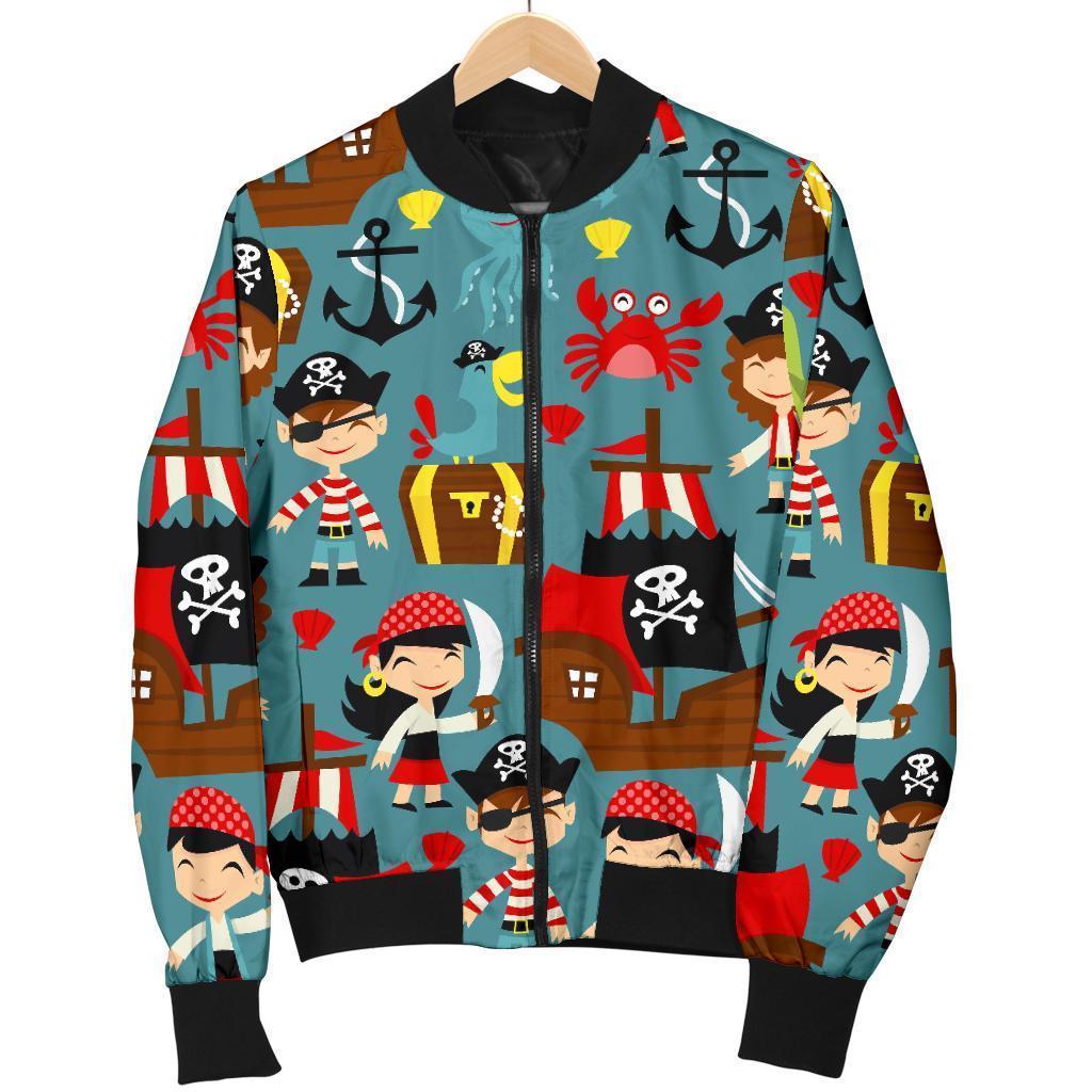 Pirate Pattern Print Women Casual Bomber Jacket-grizzshop