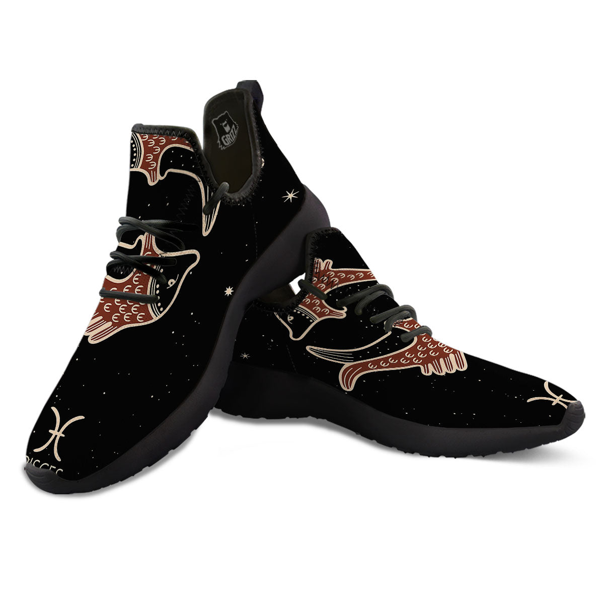 Pisces Constellation Print Black Athletic Shoes-grizzshop