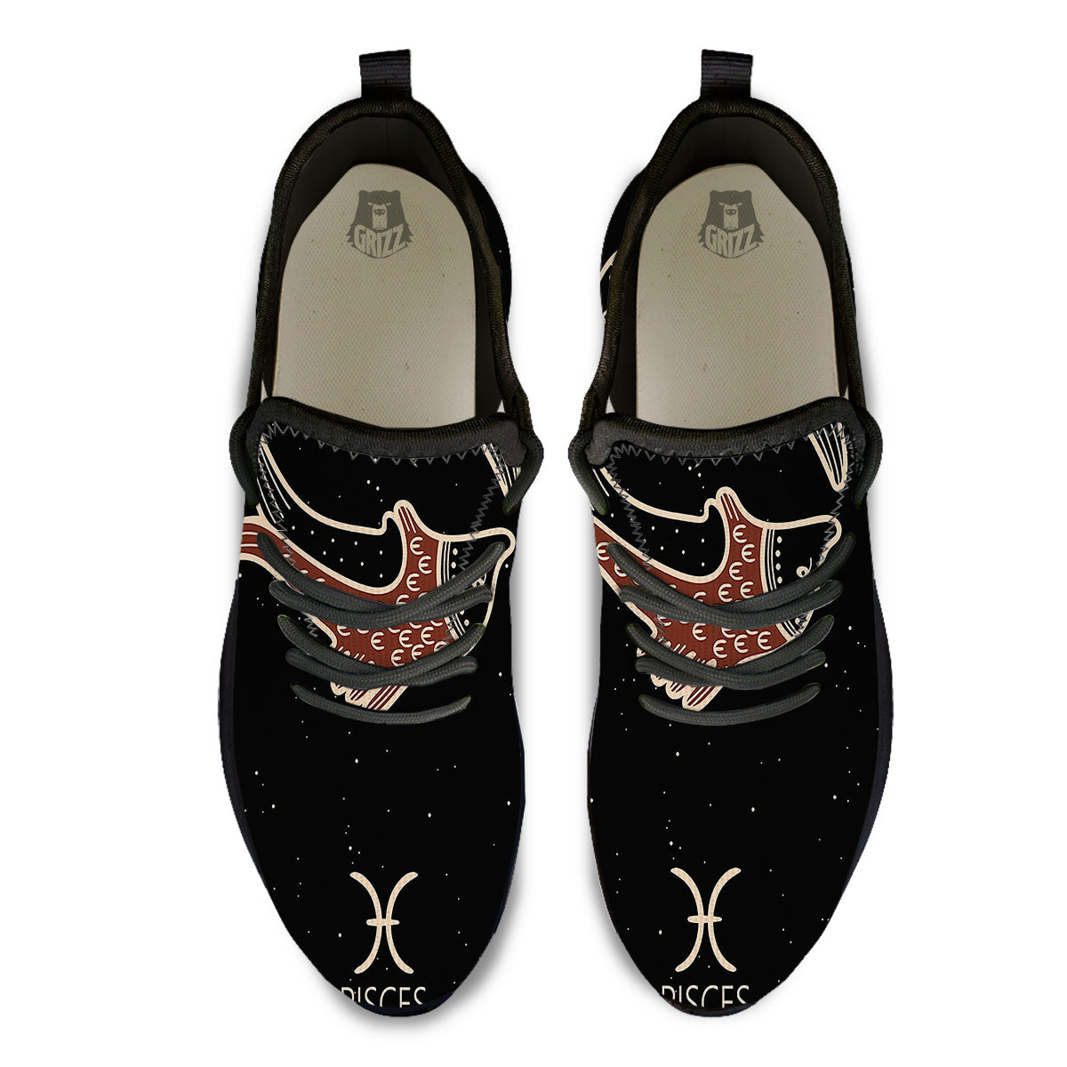 Pisces Constellation Print Black Athletic Shoes-grizzshop