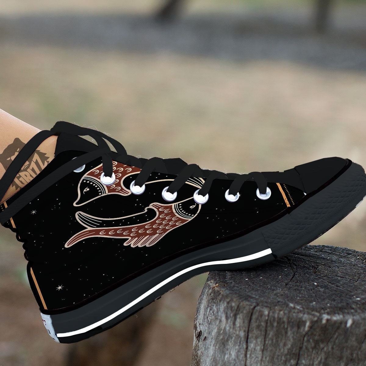 Pisces Constellation Print Black High Top Shoes-grizzshop