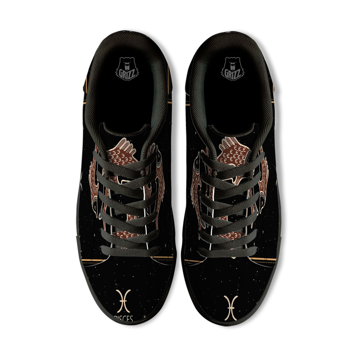 Pisces Constellation Print Black Low Top Sneakers-grizzshop