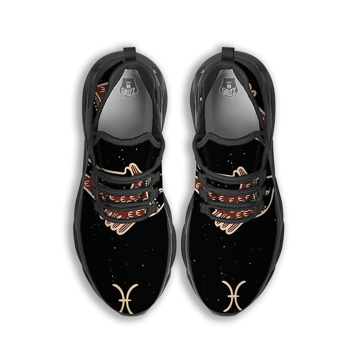 Pisces Constellation Print Black Running Shoes-grizzshop