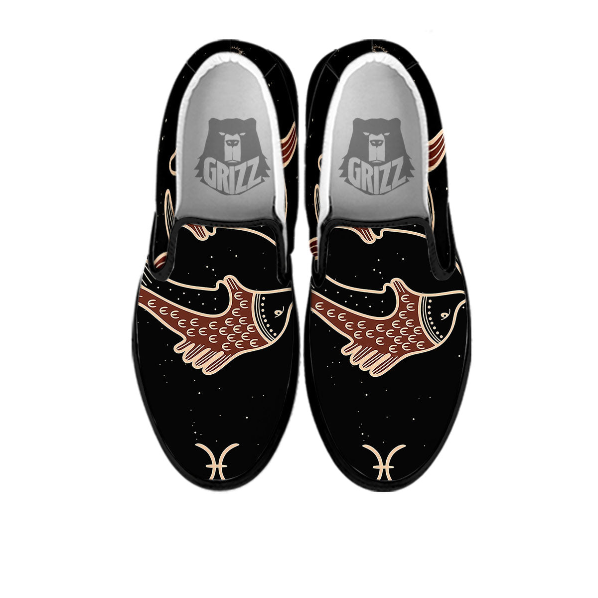Pisces Constellation Print Black Slip On Shoes-grizzshop