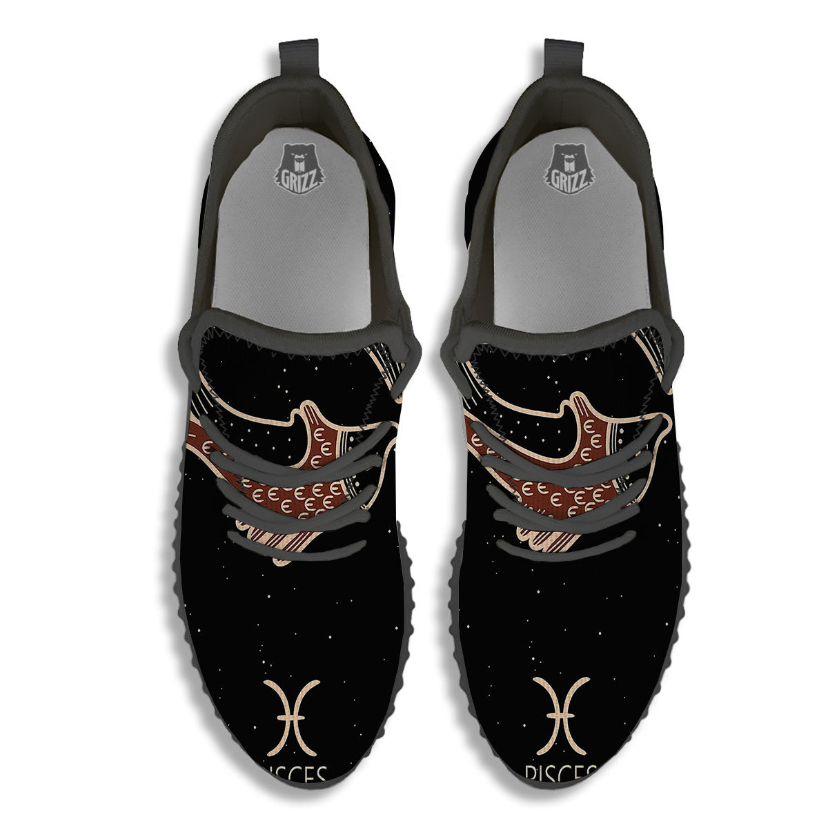 Pisces Constellation Print Black Walking Shoes-grizzshop