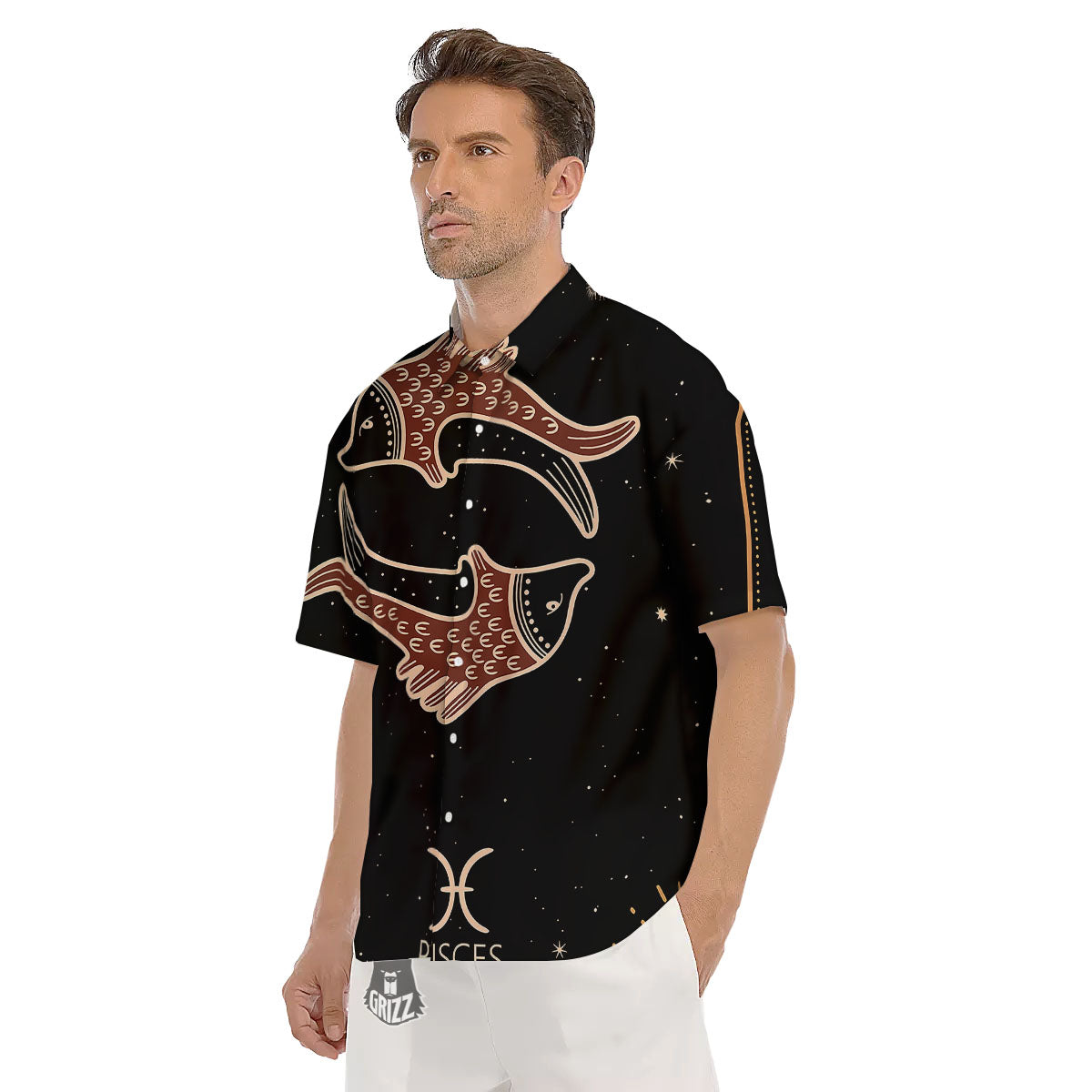 Pisces Constellation Print Men's Short Sleeve Shirts-grizzshop