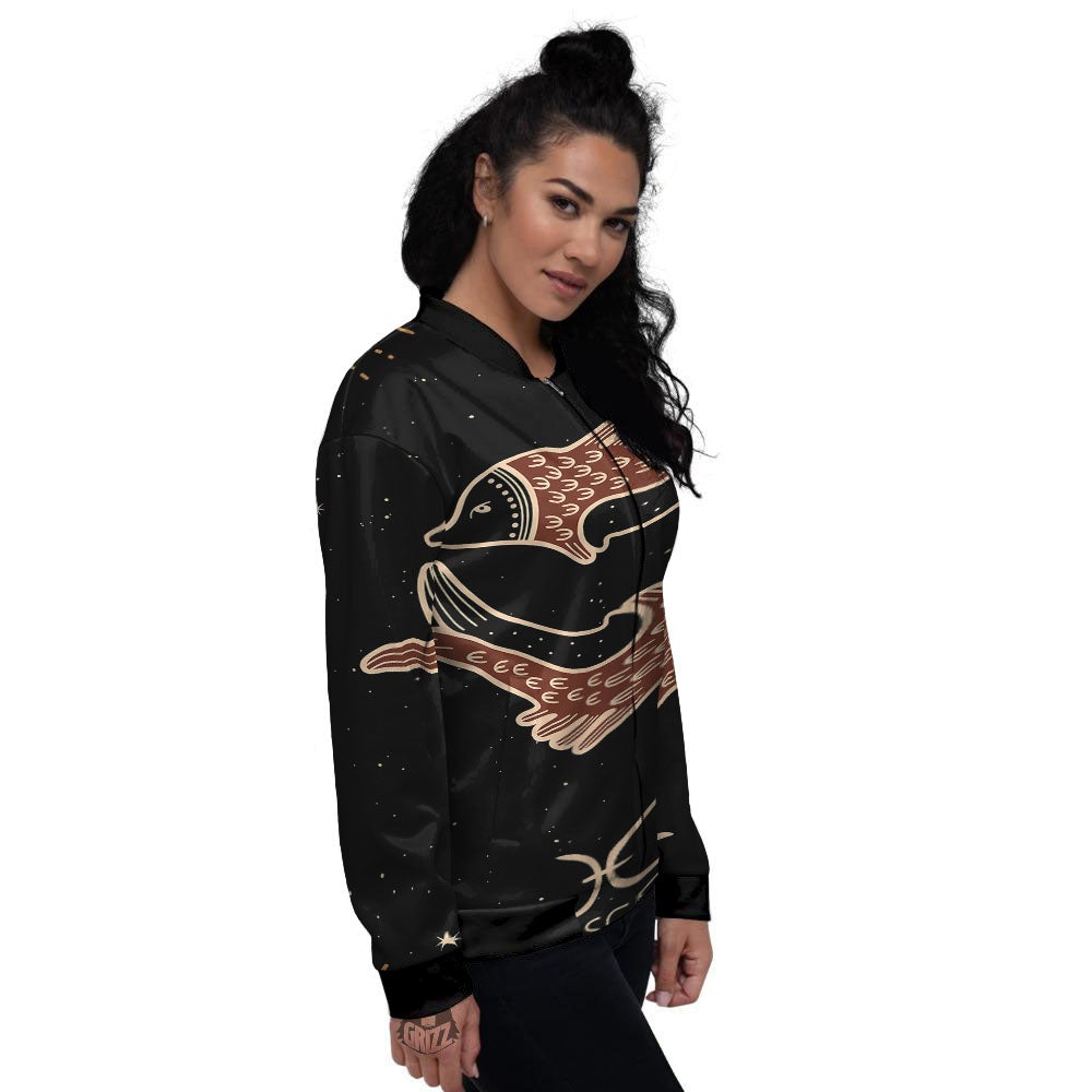 Pisces Constellation Print Women's Bomber Jacket-grizzshop
