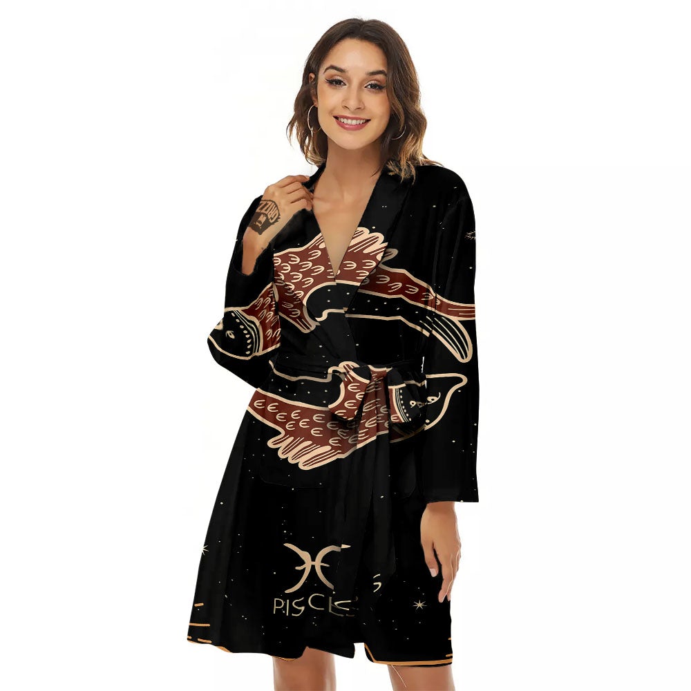 Pisces Constellation Print Women's Robe-grizzshop