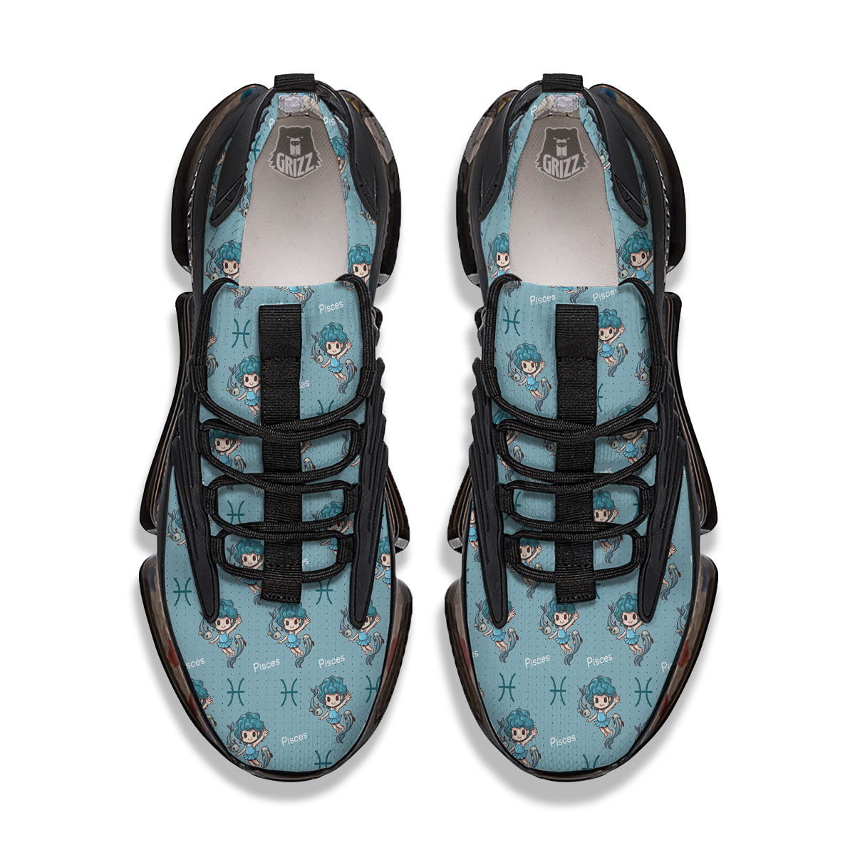 Pisces Cute Cartoon Print Pattern Black Gym Shoes-grizzshop