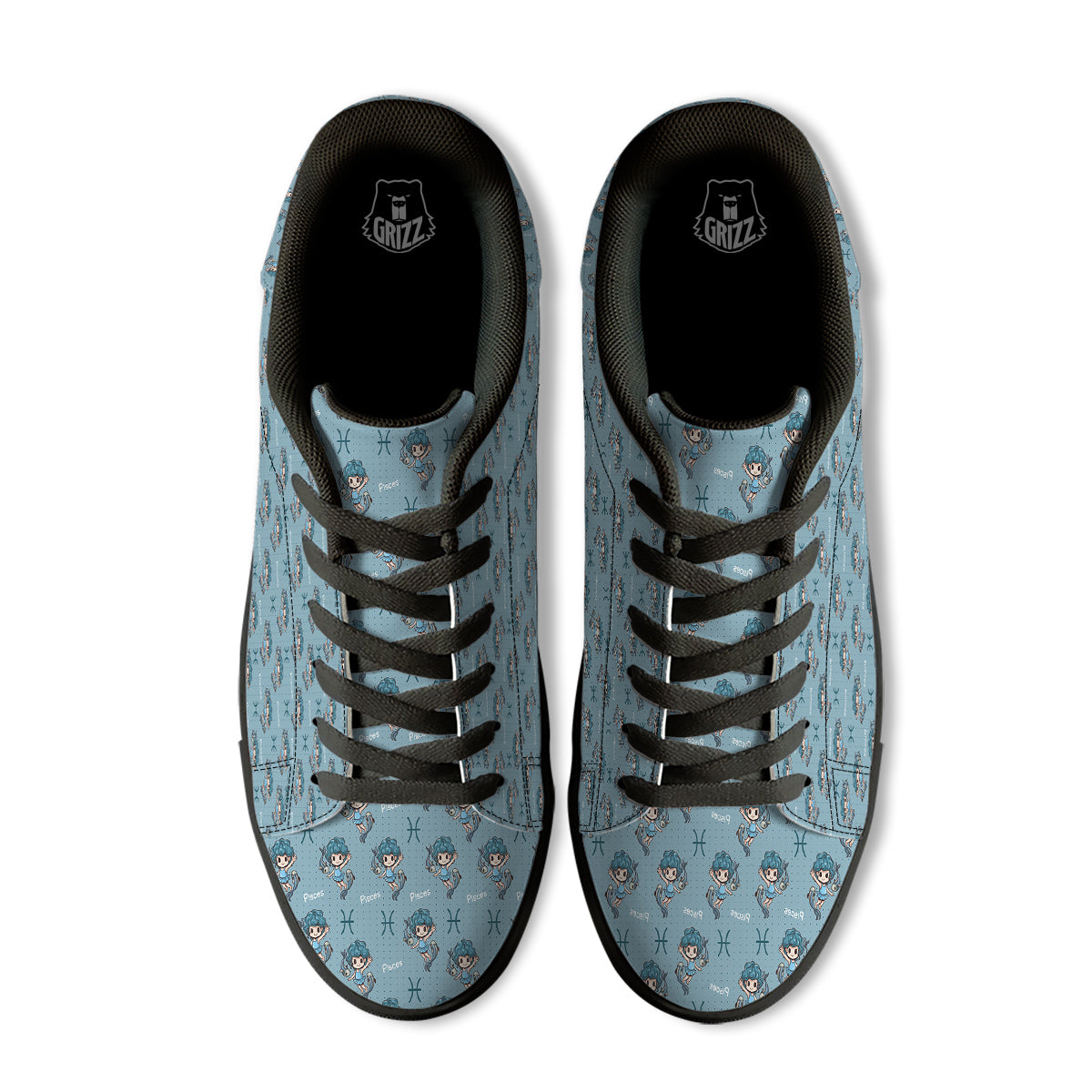 Pisces Cute Cartoon Print Pattern Black Low Top Sneakers-grizzshop